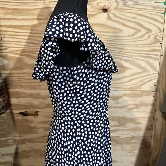 Betsy Johnson Dress Polka Dot Off Shoulder Midi Dress Fit & Flare Blue Size 6 - Picture 5 of 13